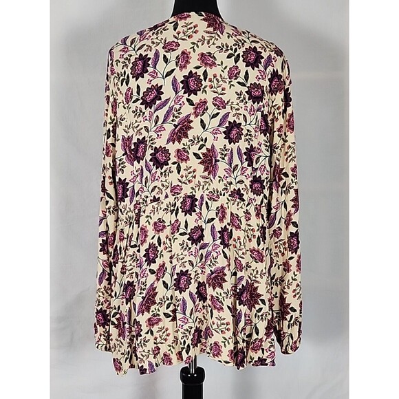 Torrid Challis Floral Tan Textured Embroidered Lace-Up Front Top 2X - Picture 9 of 12